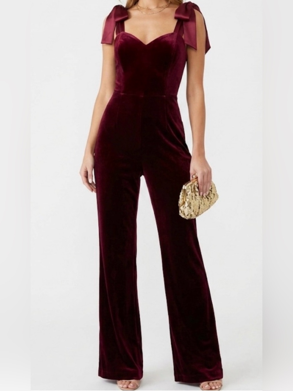 Endless Rose Size Small Maroon Velvet Jumpsuit New